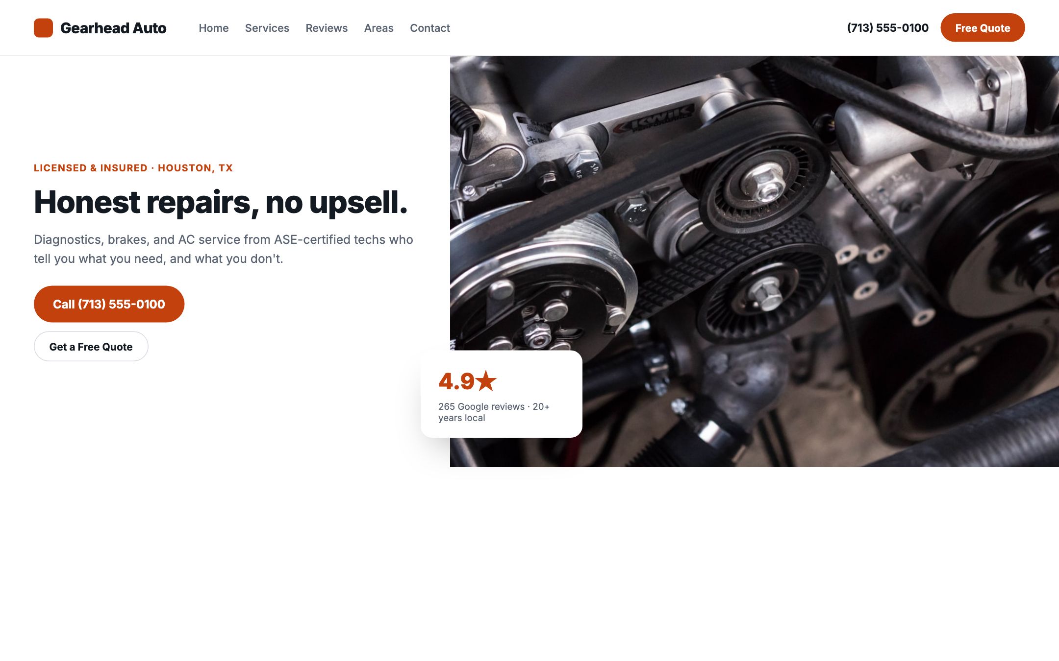 Example auto repair website design