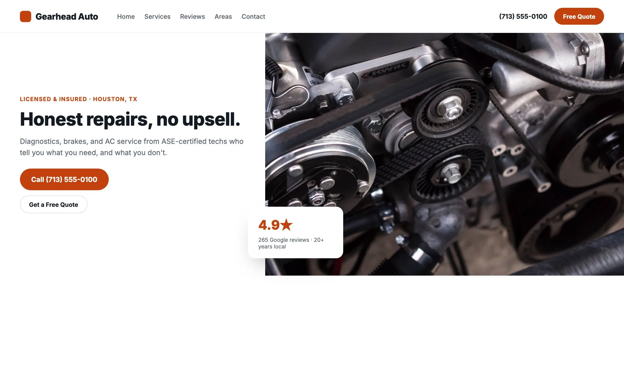 Example auto repair website design