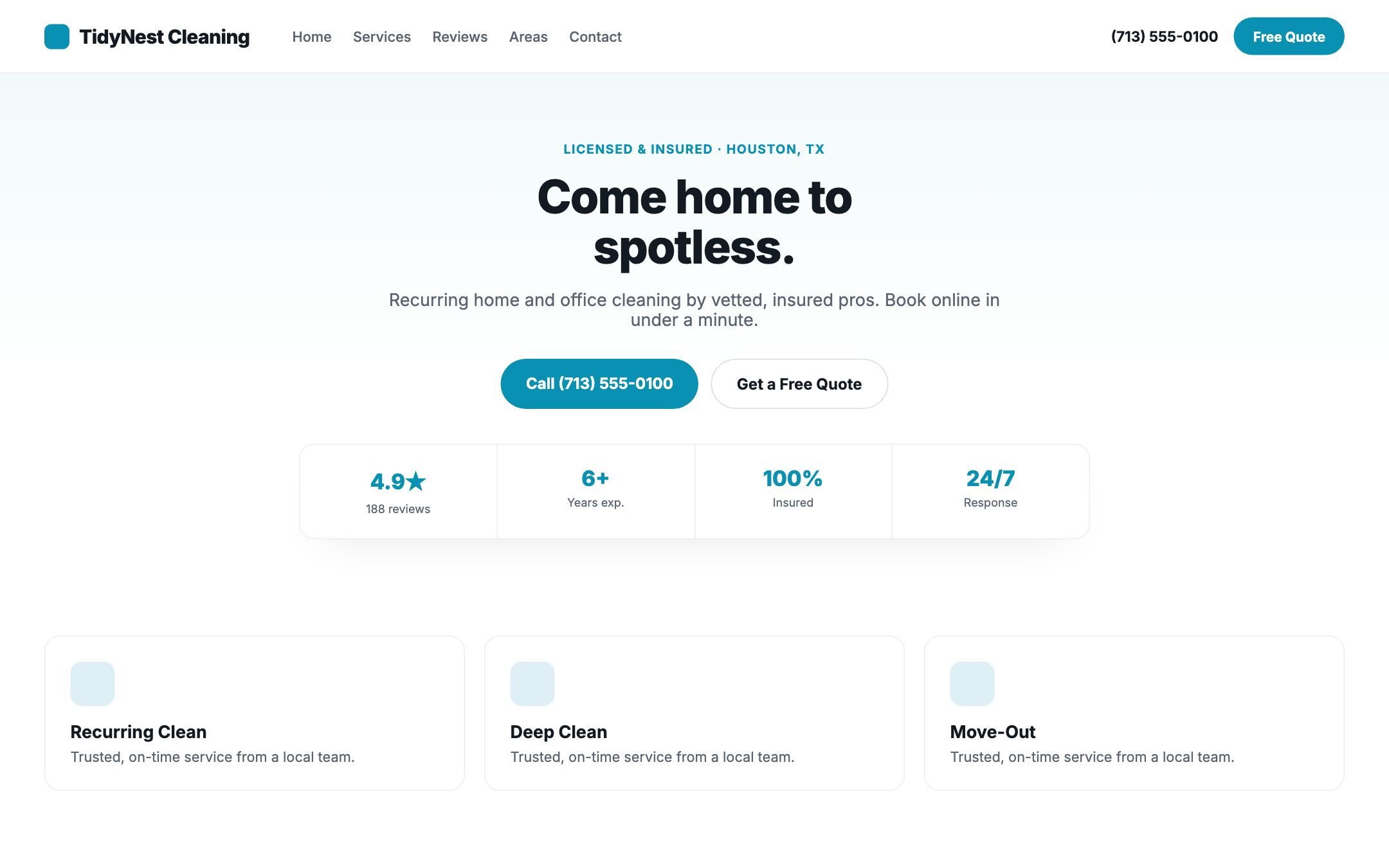 Example cleaning website design