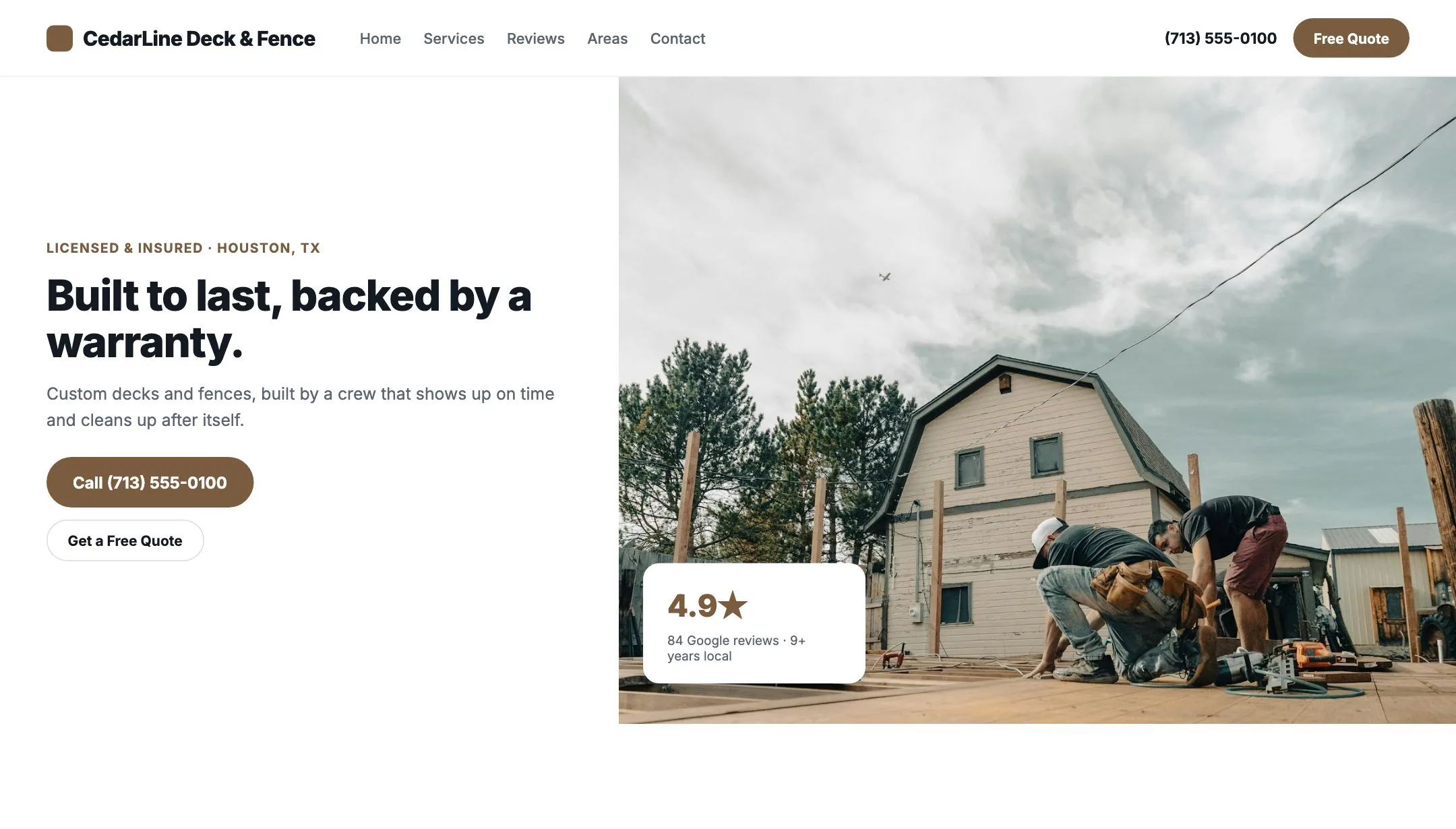 Example deck & fence website design
