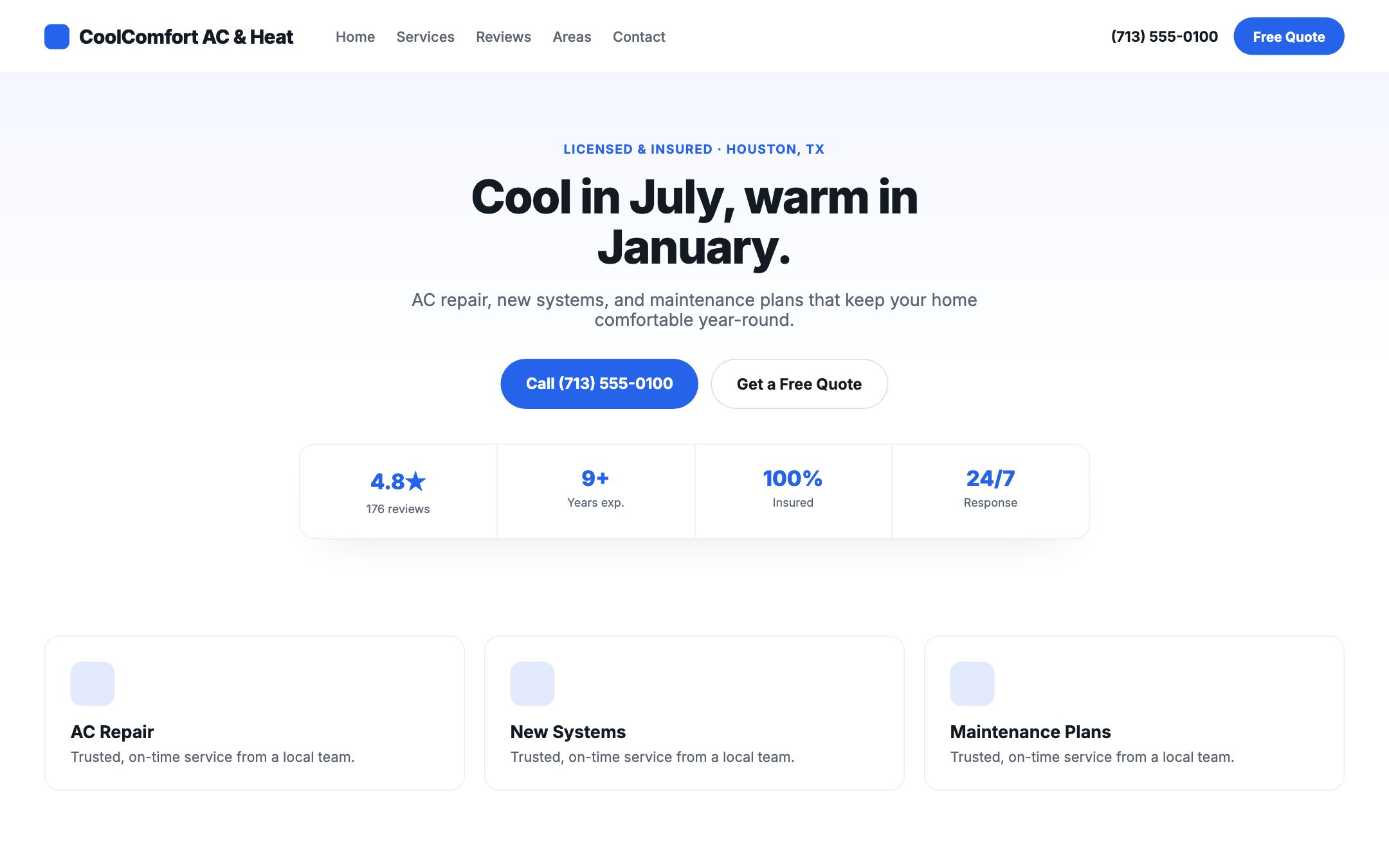 Example hvac website design