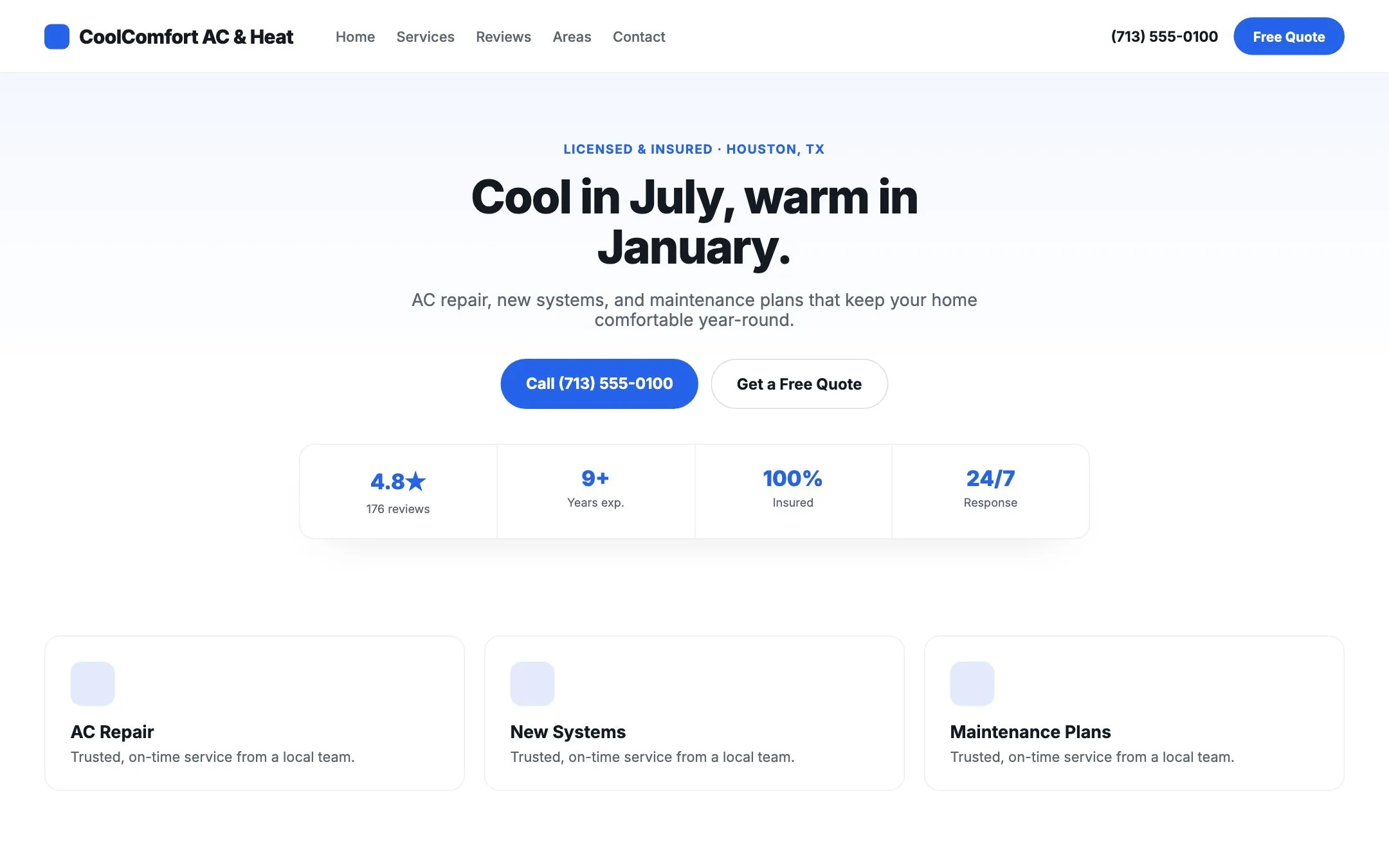 Example hvac website design