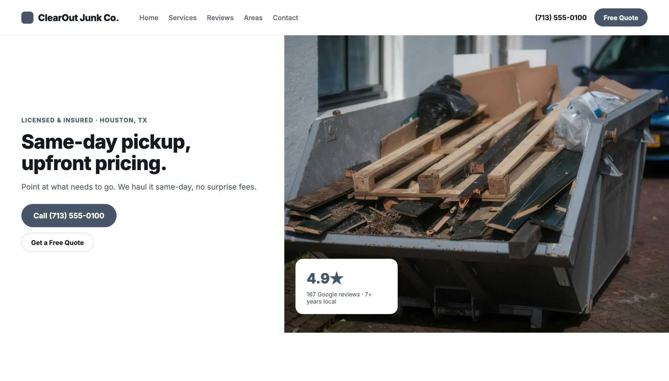 Example junk removal website design