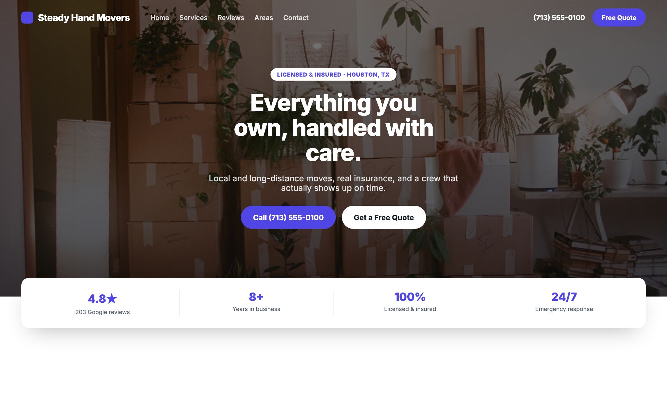 Example movers website design
