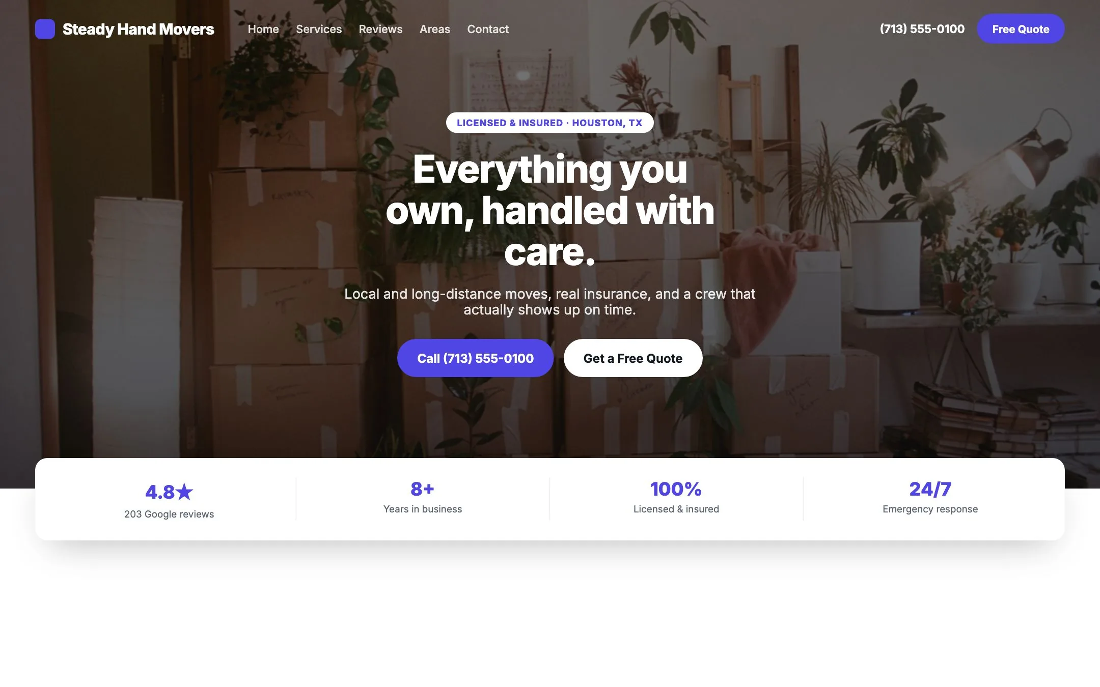 Example movers website design