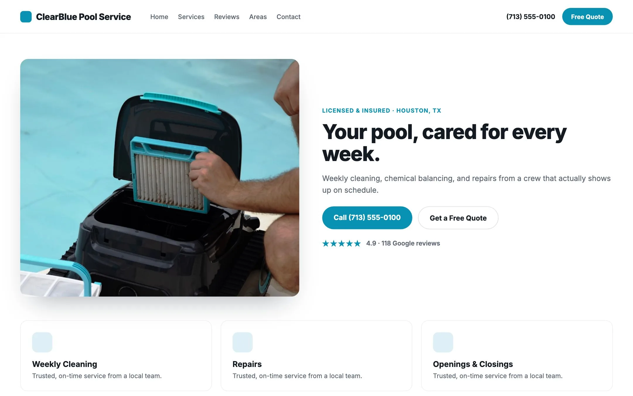 Example pool service website design