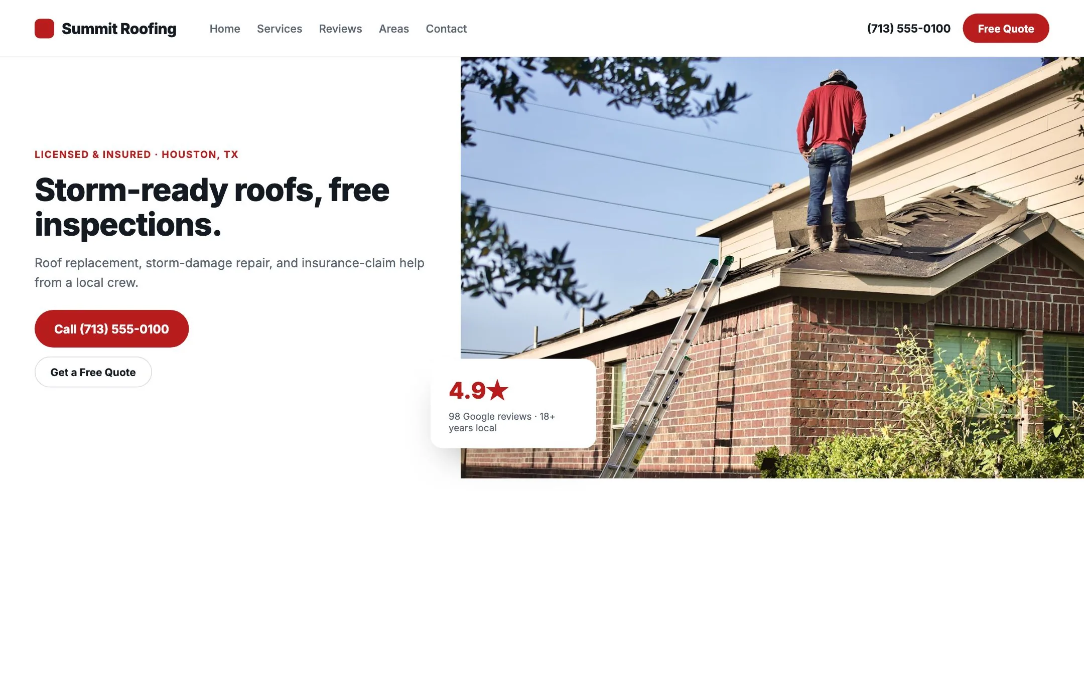 Example roofers website design